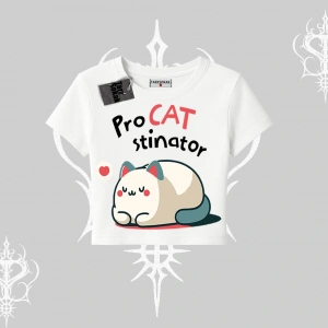 Paws Off Yazılı Kedi Baskılı Streetwear Oversize Crop Tshirt