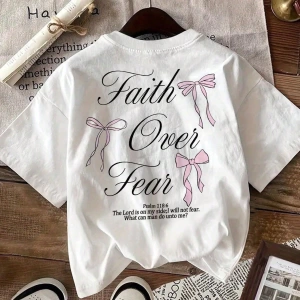 Pembe Fiyonk Slogan Baskılı Yuvarlak Yaka Kısa Kollu Bayan Tişörtü