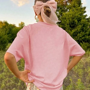 Pembe Kiraz Baskılı Yazlık Kadın Büyük Boy Kısa Kollu Üst, Günlük Kadın Giyim, Yazlık Tişörtl