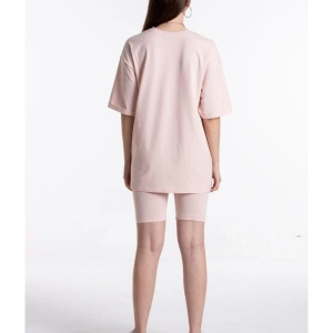 Pembe Renkli, Düz, Kısa Kollu Boyfriend Örme T-shirt