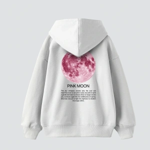 Pink Moon Baskılı Oversize Unisex Beyaz