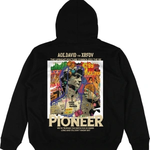 Pioneer Siyah Oversize Unisex Kapüşonlu Sweatshirt Hoodie