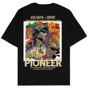 Pioneer Siyah Oversize Unisex T-shirt