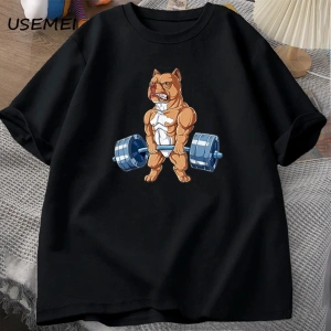 Pit Bull halter T-shirt komik Deadlift erkekler spor salonu Tshirt erkek pamuk kısa kollu O b 3001