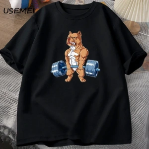 Pit Bull halter T-shirt komik Deadlift erkekler spor salonu Tshirt erkek pamuk kısa kollu O b 3001