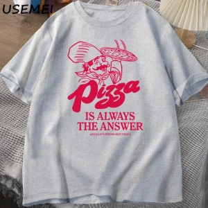 Pizza her zaman cevap gıda baskı T Shirt kadın erkek komik grafik T Shirt pamuk kısa kollu ya 2985