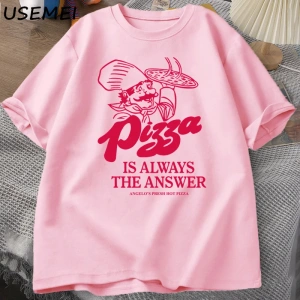 Pizza her zaman cevap gıda baskı T Shirt kadın erkek komik grafik T Shirt pamuk kısa kollu ya 2985