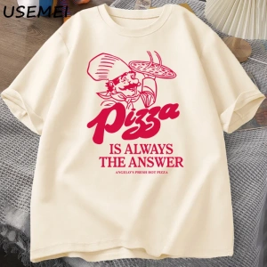 Pizza her zaman cevap gıda baskı T Shirt kadın erkek komik grafik T Shirt pamuk kısa kollu ya 2985