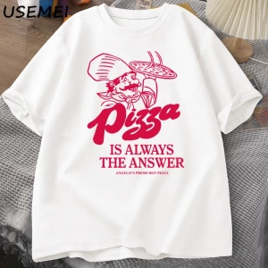 Pizza her zaman cevap gıda baskı T Shirt kadın erkek komik grafik T Shirt pamuk kısa kollu ya 2985