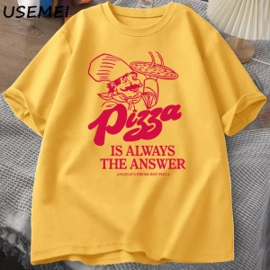 Pizza her zaman cevap gıda baskı T Shirt kadın erkek komik grafik T Shirt pamuk kısa kollu ya 2985