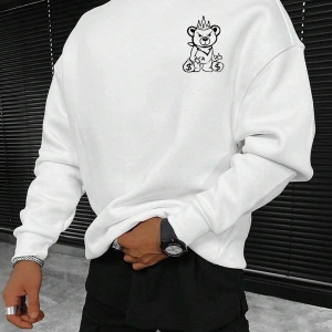 Plus Bear And Slogan Graphic Sweatshirt Beyaz