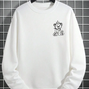 Plus Bear And Slogan Graphic Sweatshirt Beyaz
