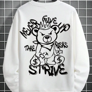 Plus Bear And Slogan Graphic Sweatshirt Beyaz