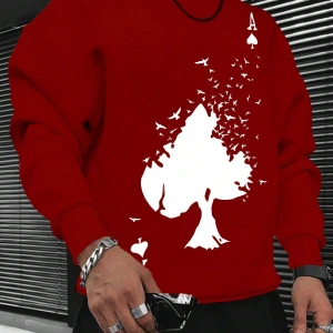 Plus Playing Card Print Sweatshirt Bordo