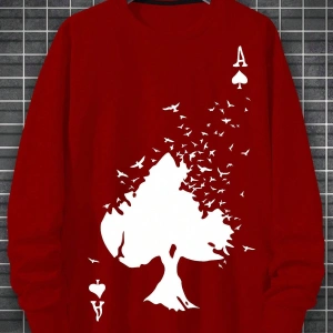 Plus Playing Card Print Sweatshirt Bordo