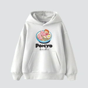 Ponyo Baskılı Oversize Unisex Beyaz