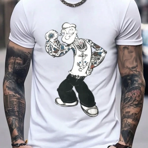 Popeye Collab Erkek Günlük Karikatür Baskılı Kısa Kollu Gömlek, Yaz