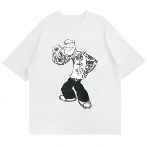 Popeye Collab Erkek Günlük Karikatür Baskılı Kısa Kollu Gömlek, Yaz