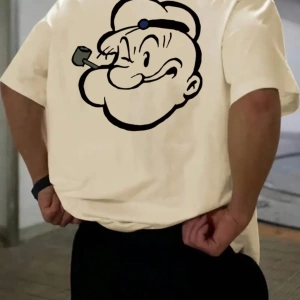 Popeye Collab Erkek Günlük Karikatür Baskılı Kısa Kollu Tişört, Yaz