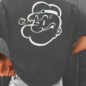 Popeye Collab Erkek Günlük Karikatür Baskılı Kısa Kollu Tişört, Yaz