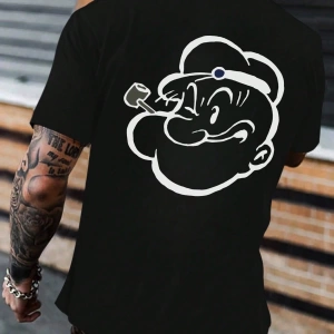 Popeye Collab Erkek Günlük Karikatür Baskılı Kısa Kollu Tişört, Yaz