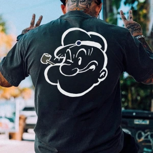Popeye Collab Erkek Günlük Karikatür Baskılı Kısa Kollu Tişört, Yaz