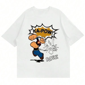 Popeye Collab Erkek Günlük Karikatür Baskılı Kısa Kollu Tişört, Yaz