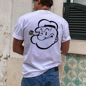 Popeye Collab Erkek Günlük Karikatür Baskılı Kısa Kollu Tişört, Yaz