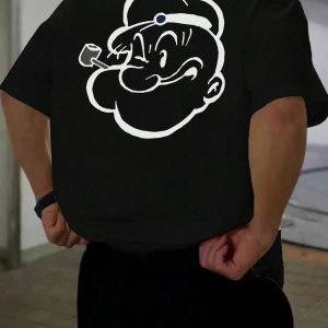 Popeye Collab Erkek Günlük Karikatür Baskılı Kısa Kollu Tişört, Yaz