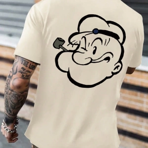 Popeye Collab Erkek Günlük Karikatür Baskılı Kısa Kollu Tişört, Yaz