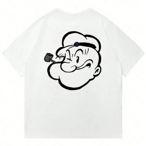 Popeye Collab Erkek Günlük Karikatür Baskılı Kısa Kollu Tişört, Yaz
