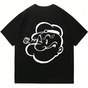 Popeye Collab Erkek Günlük Karikatür Baskılı Kısa Kollu Tişört, Yaz