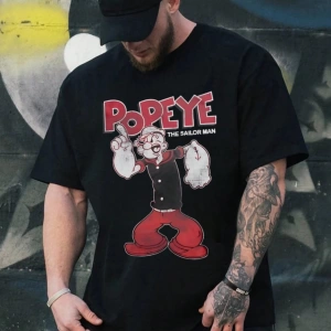 Popeye Collab Erkek Günlük Karikatür Baskılı Kısa Kollu Üst, Yaz