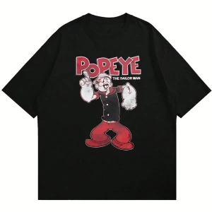 Popeye Collab Erkek Günlük Karikatür Baskılı Kısa Kollu Üst, Yaz