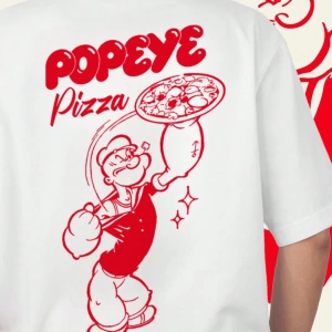 Popeye Collab Yaz Erkek Günlük Karikatür Baskılı Kısa Kollu Tişört