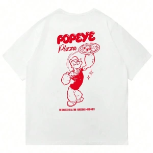 Popeye Collab Yaz Erkek Günlük Karikatür Baskılı Kısa Kollu Tişört