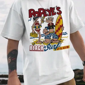 Popeye İşbirliği Erkek Günlük Karikatür Baskılı Kısa Kollu Tişört, Yaz