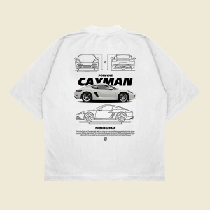 Porsche Cayman Baskılı Oversize Unisex Pamuklu Nefes Alan Kalın Kumaşlı