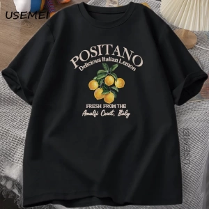 Positano Limon T-shirt İtalyan Limon Baskılı Pamuklu kısa kollu tişört Tees Büyük Boy Üstleri 2943