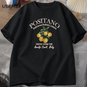 Positano Limon T-shirt İtalyan Limon Baskılı Pamuklu kısa kollu tişört Tees Büyük Boy Üstleri 2943