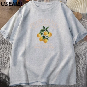 Positano Limon T-shirt İtalyan Limon Baskılı Pamuklu kısa kollu tişört Tees Büyük Boy Üstleri 2943