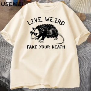 Possum T Shirt komik tişört erkekler kadınlar için hayvan grafik Tshirt rakun canlı garip T S 3057