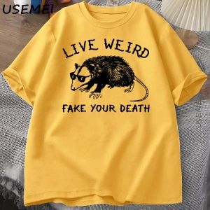 Possum T Shirt komik tişört erkekler kadınlar için hayvan grafik Tshirt rakun canlı garip T S 3057