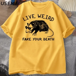 Possum T Shirt komik tişört erkekler kadınlar için hayvan grafik Tshirt rakun canlı garip T S 3057
