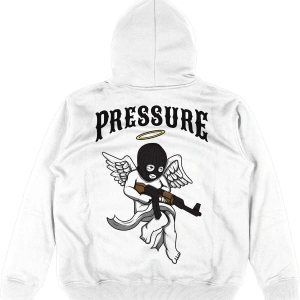Pressure Beyaz Oversize Unisex Kapüşonlu Sweatshirt Hoodie