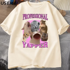 Professional Yapper Cat Graphic T Shirts Women Men Cotton Short Sleeve T-shirts Casual O Neck 2887