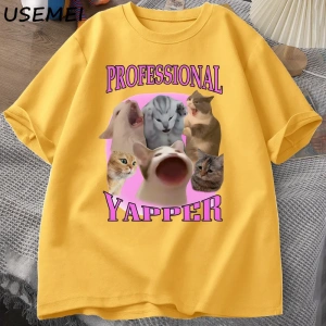 Professional Yapper Cat Graphic T Shirts Women Men Cotton Short Sleeve T-shirts Casual O Neck 2887