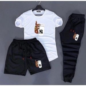 PUNIX Yüzüklü Bardak Tutan El Baskılı Kısa Kollu Yazlık Erkek 3 Lü Eşofman Takımı PSTYZL10000