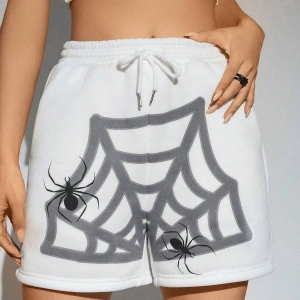 PUNK Halloween Spider Web Print Drawstring Waist Şort