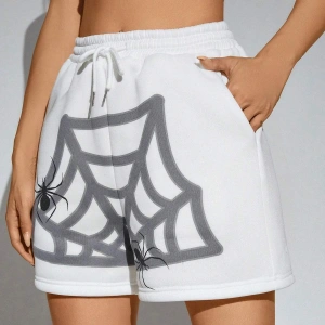 PUNK Halloween Spider Web Print Drawstring Waist Şort